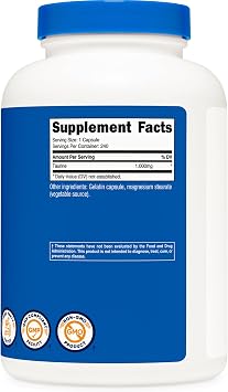 Nutricost Taurine 1000mg Capsules Supplement, 240 Capsules Per Bottle | GMO-Free & Gluten-Free
