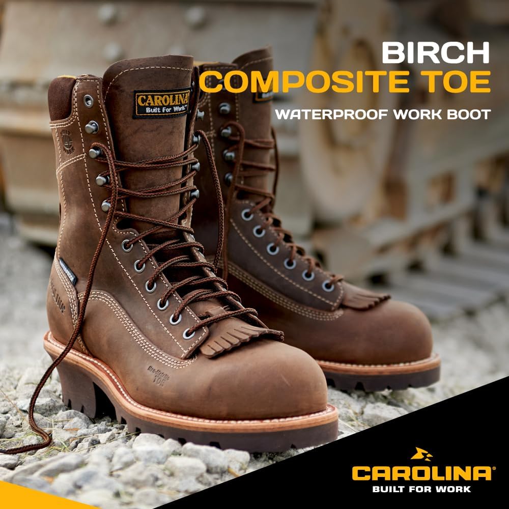 Carolina Composite Toe Logger Boots for Men - Waterproof Lace-Up Logging Boots - Cushioned Arch Support for Workboots - EH-Rated - Non-Metallic Safety Toe - Rubber Lug Outsole