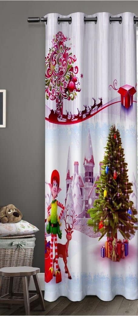 Kitch Deco™ Polyester Digital Print Christmas Eyelet Curtains for Living Room, Kids Room, Bedroom Curtains Pack of 1 Door (4*7ft) Pink House