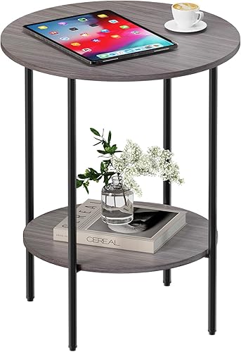 Miniatura 9 de Mesas auxiliares para sala de estar, mesa auxiliar resistente con marco de metal, moderno sofá pequeño y mesita de noche, mesa auxiliar redonda