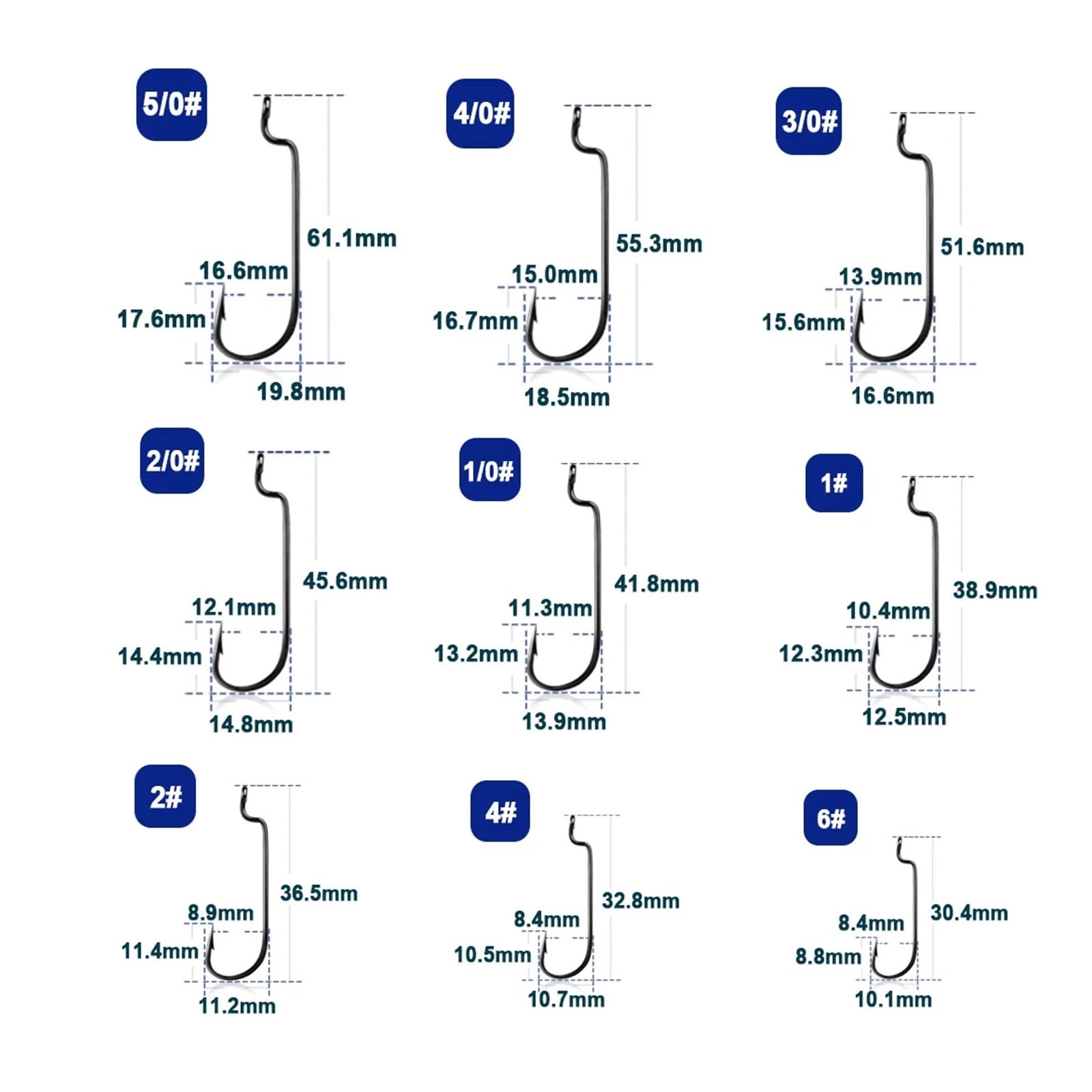 Angeln Offset Wurm Haken 50~200 Stücke High Carbon Stahl Haken for Bass Fishing Wurm Haken Breite Lücke widerhaken Schaft Salzwasser(Size 2-0 Gap-12.1mm,200 Pcs)