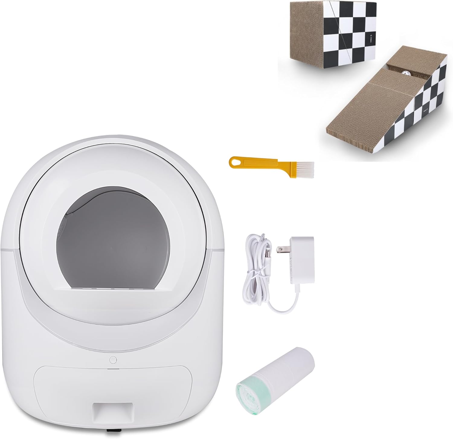 Smart Self Cleaning Cat Litter Box with WiFi App Control, Large Capacity, Advanced Safety Sensors, Tofu Litter Compatible + 2-in-1 Triangle Cat Scratching Board with Ball, Durable and Recyclable