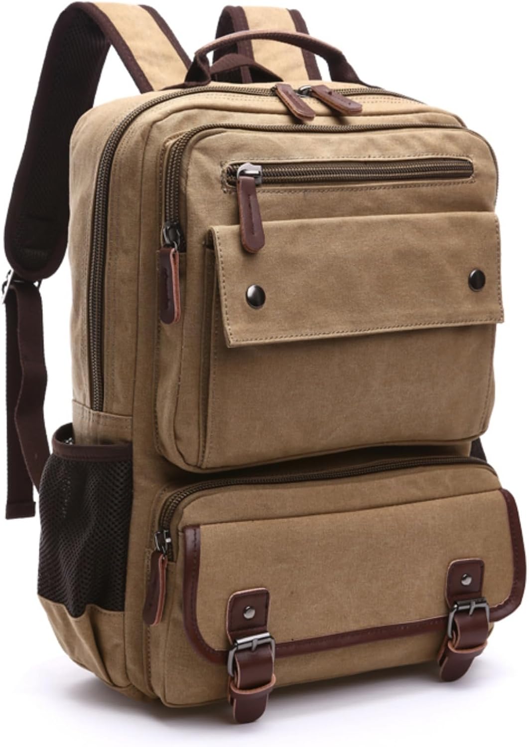 Canvas Backpack for Men Women, Vintage Rucksack Fit 15.6 Inch Laptop Travel Rucksack for Casual Hiking Travel Commute (Coffee)