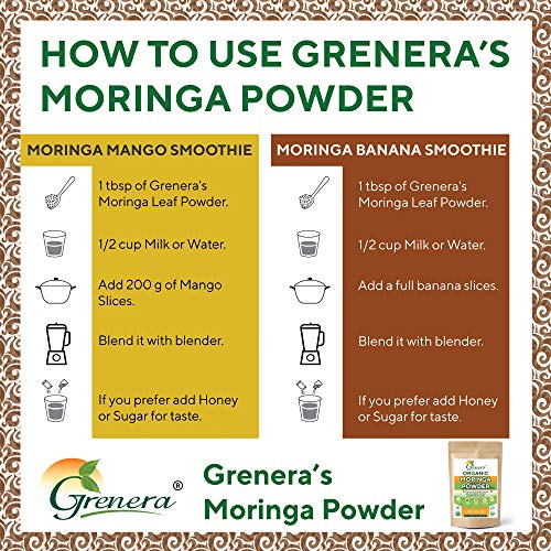 Image of Grenera Moringa (Drumstick) Leaf Powder 240 gram, Vegan, Perfect For Smoothies, Salads, Herbal Teas