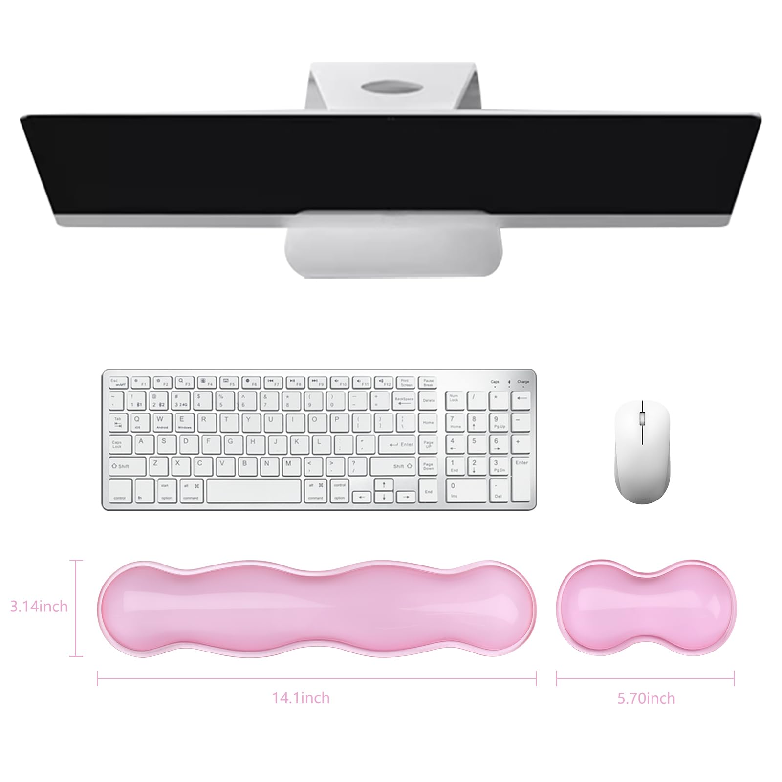 Poggiapolsi in gel per tastiera e mouse, grazioso supporto per polso e supporto per tastiera e mouse, per tastiera e mouse, sollievo dal dolore, adatto per ufficio/computer/laptop/gaming (set rosa