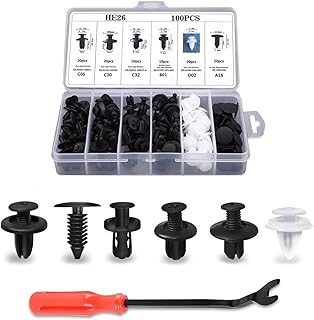 100 PCS Nylon Bumper Push Fasteners with Removal Tool, 6.3mm 8mm 9mm 10mm Car Bumper Rivet Clips Retainer Set, Universal Auto Fastener Kit for Fender Door Trim Panel (White)