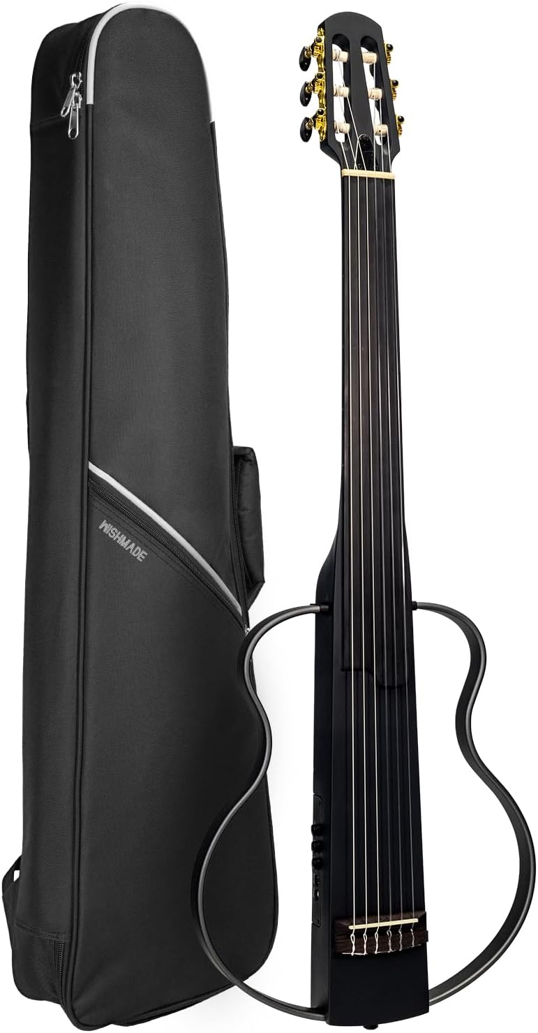 WishMade Fretless Silent Travel Guitar Electric Classical Guitar Classic Nylon String Mahogany Body with Removable Frames Gig Bag (Sunburst)