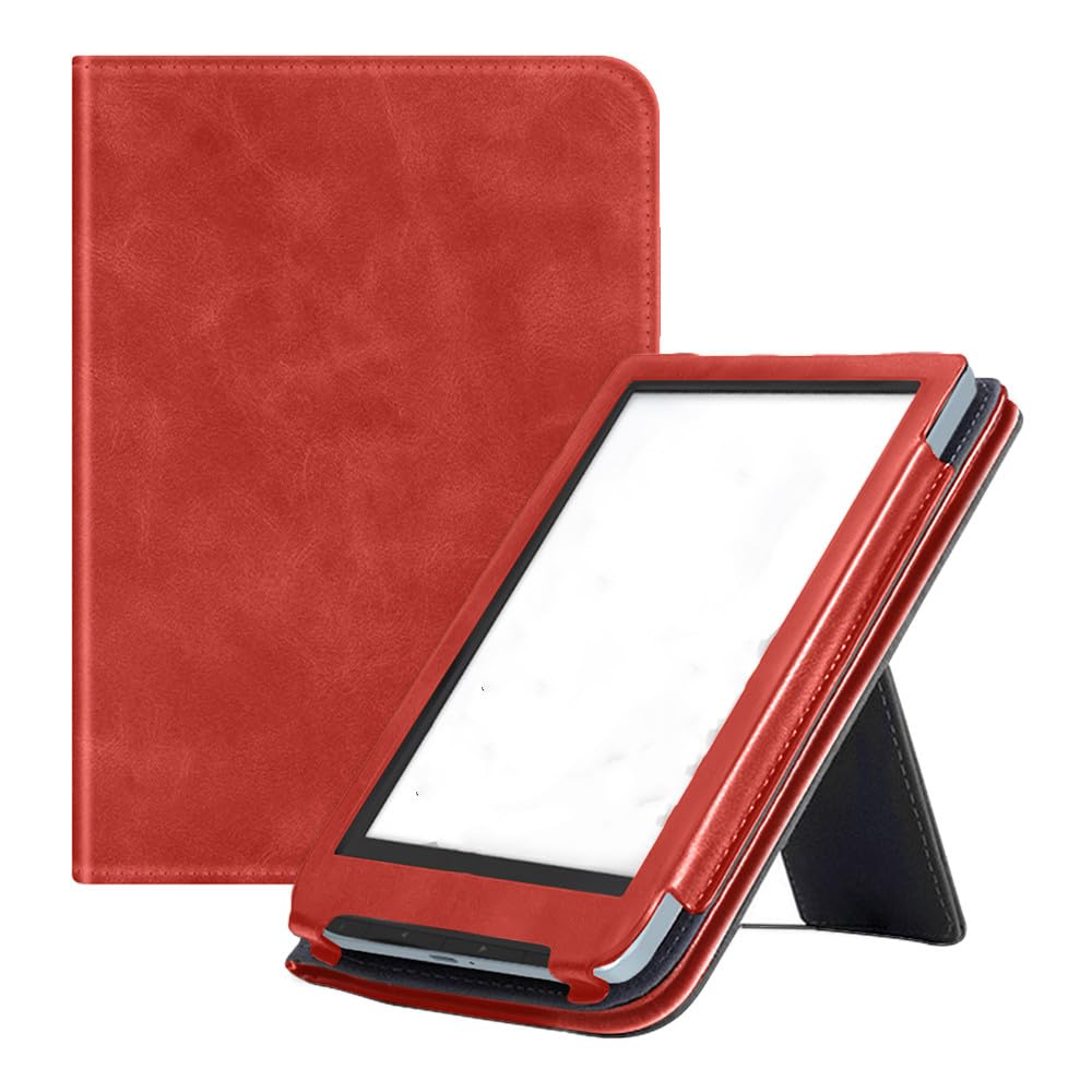 INSOLKIDON Compatible with Pocketbook Verse PRO 6 INCH PB634 Tablet case, Full Coverage Ultra Slim Leather Cover Case with Folding Stand Cover Rugged with Auto Sleep/Wake (Red)