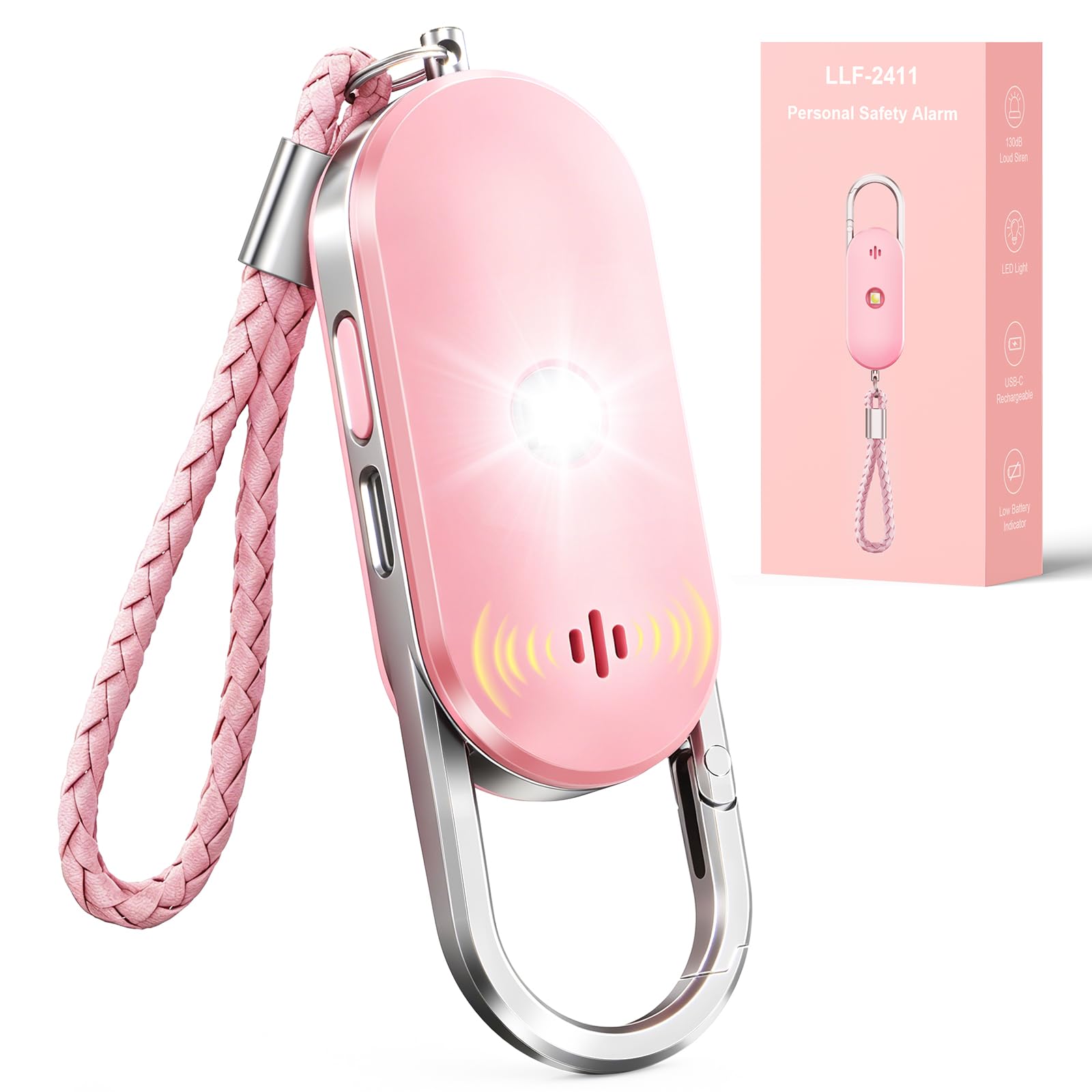 ISEYOU Personal Alarms for Women, 130 dB Extra Loud Panic Alarm with Strobe Light– Rechargeable Self Defense Keychain with Aluminum Alloy Shell, Emergency Siren for Girls, Kids and Elderly