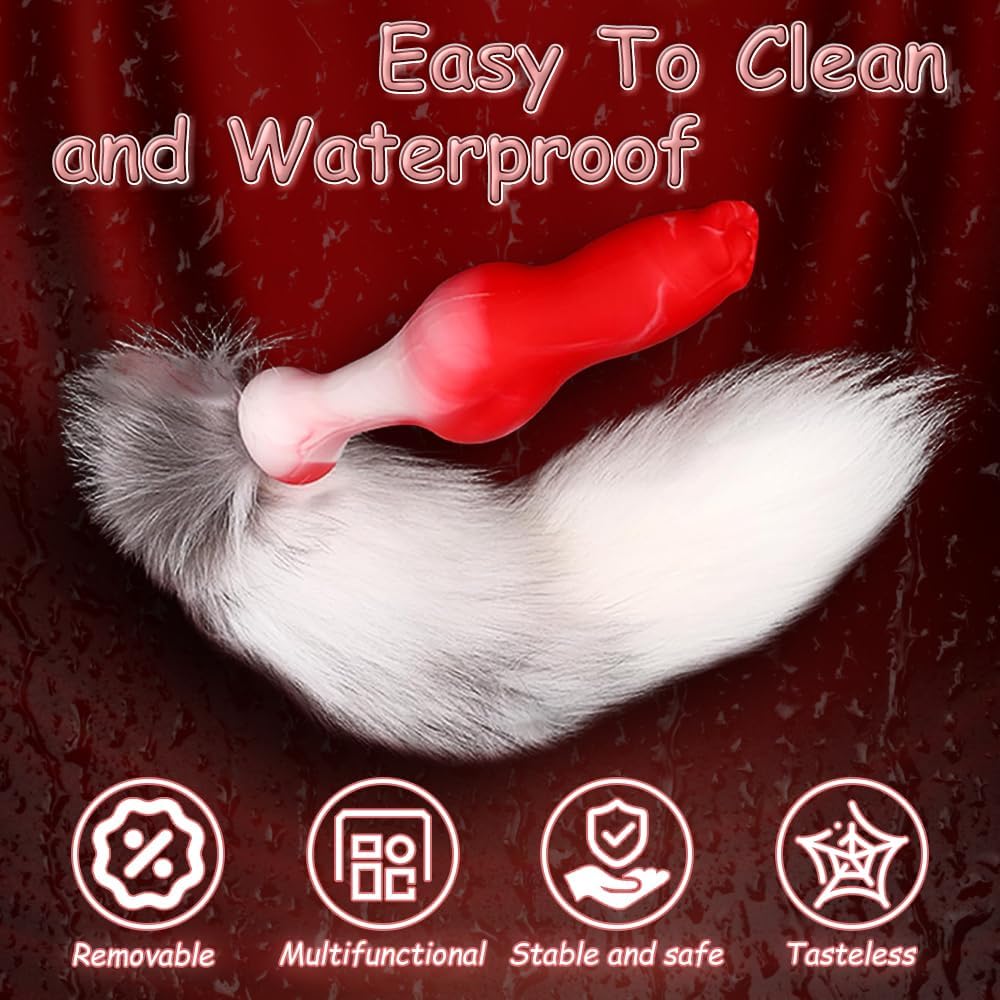 Removable Fox Tail Anal Plug, Realistic Wolf Dog Penis Dildos with Fluffy Tail Set, Soft Silicone Animal Dildo Butt Plugs Anal Training SM Sex Toys for Beginners Men Women Couples Cosplay (S)