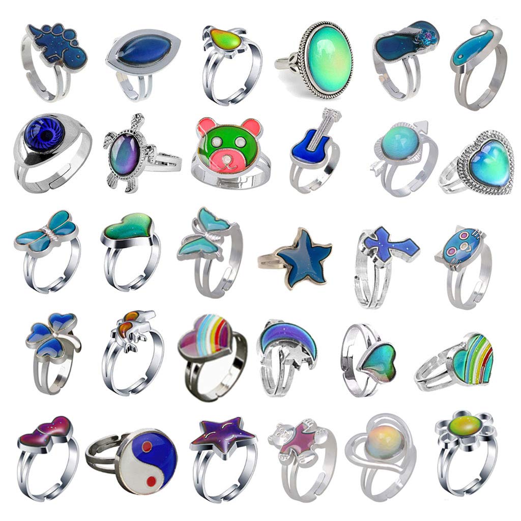 JUCOO 30 Styles Color Change Mood Ring Band Kit Emotion Feeling Adjustable Rings Kit