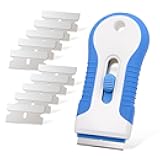 EHDIS Car Sticker Remover Glass Cooktop Razor Scraper with 10pcs Replace Blades for Label,Glue,Paint,Adhesive Remover,Oven Door, Stove Cleaning (Blue)