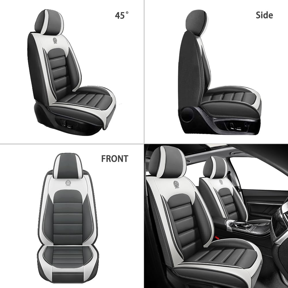 2-Seats Car Seat Covers for Nissan Rogue 2010-2024 Leather Auto Vehicle Seat Covers Excellent Quality Car Seat Cover,Waterproof Wear-Resistant Seat Cover Airbag Compatible(White&Gray-Luxury)