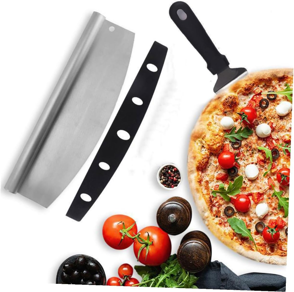 FUOYLOO Pizza Cutter Tool and Stainless Steel Pizza Peel Set with Pp Cover and Triangle Shovel for Baking and 2pcs Kit for Home Kitchen Use