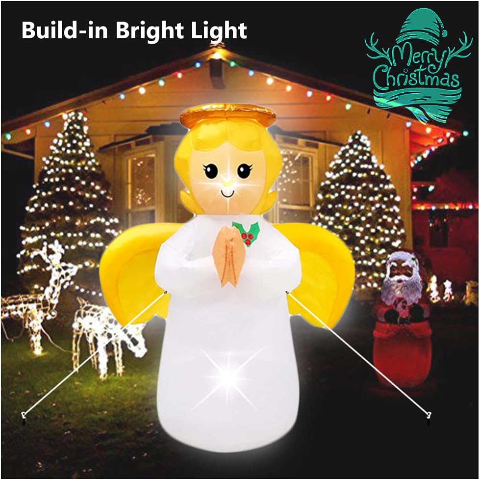 5FT Christmas Inflatables Angel Outdoor Inflatables Angel Scene,Religious Christmas Blow up Yard Decorations with LED Lights for Church Outside Xmas Decoration