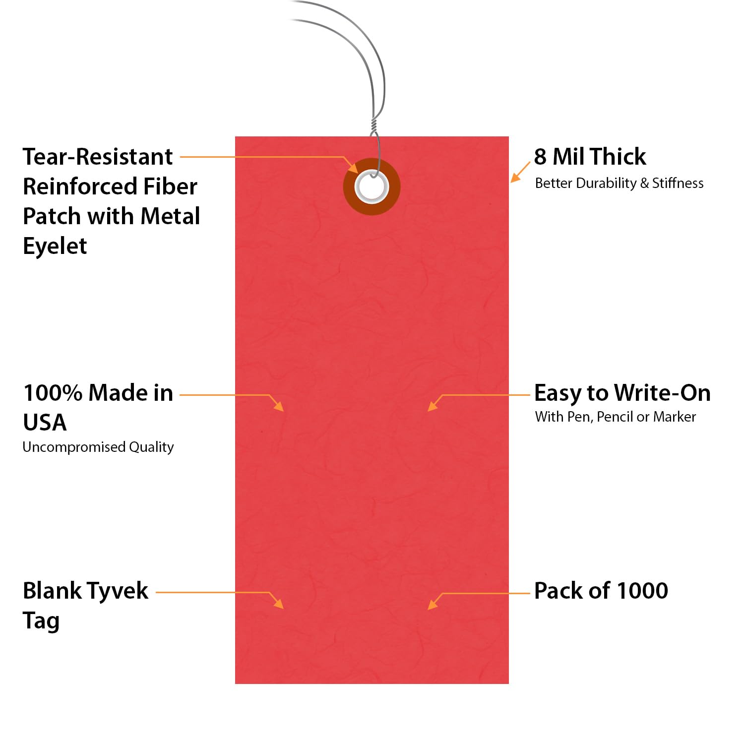 SmartSign Étiquettes d'expédition vierges rouges avec fil | 10,2 cm x 6,5 cm Tyvek, lot de 1000