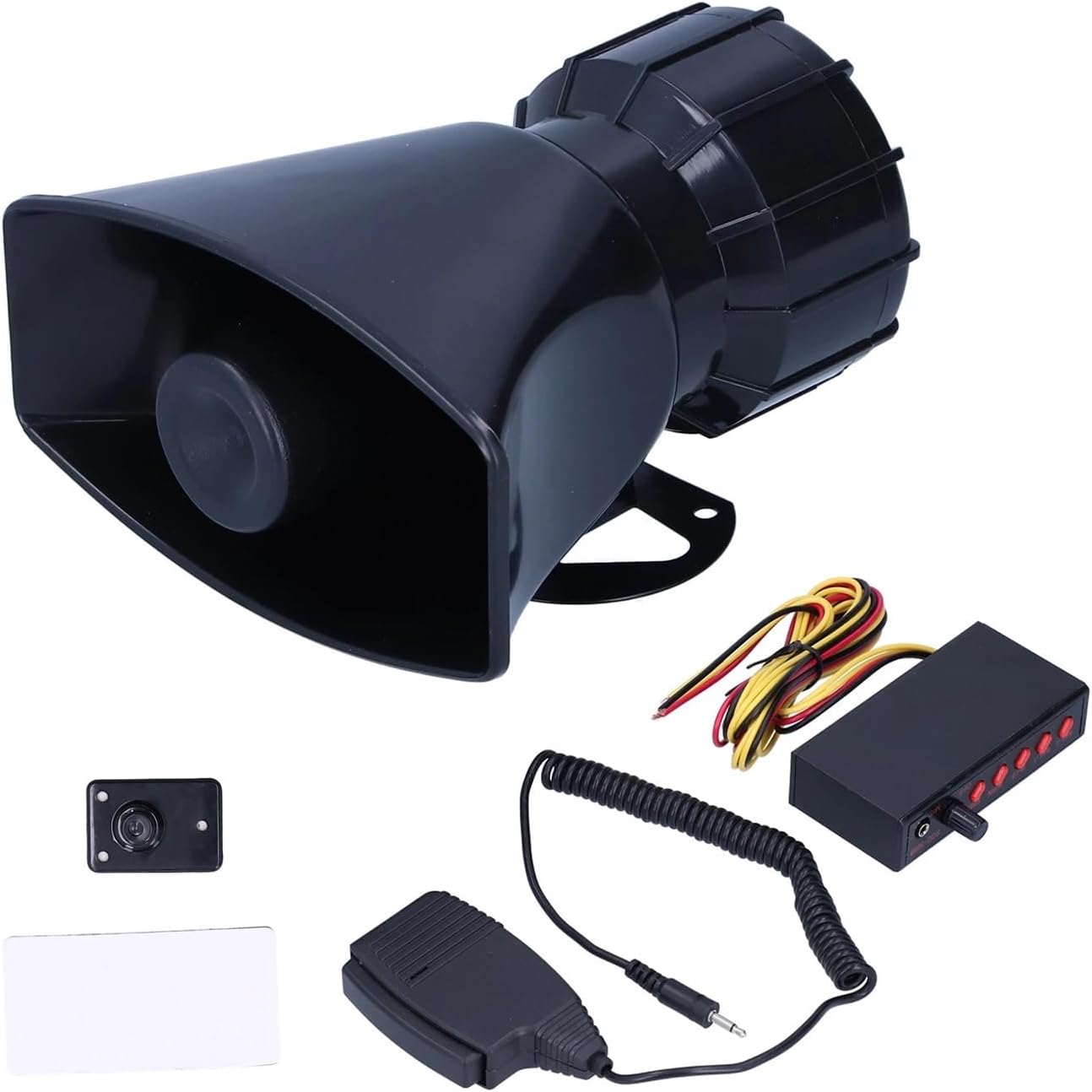 Car Horn 100W 5-Sound 12V Megaphone Sound Amplifier 125DB PA Speaker with Handheld Mic Compatible with Auto Motorcycles