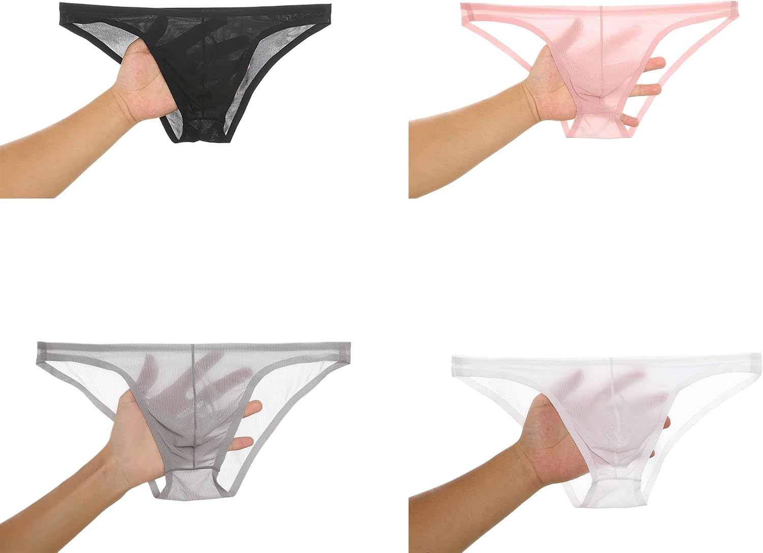 Gogobear Men's Sexy Seamless See Through Underwear Low Waist Ice Silk Backless Tangas Sheer Bikini Briefs Underpants