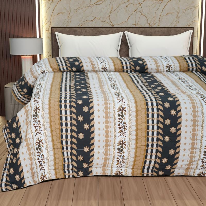 Image of Utopia Bedding Microfiber AC Comforter for King Size 220x240 cm - Lightweight, Skin-Safe & Hotel-Style Quilted Blanket with Floral Print -Golden