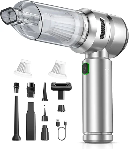VNOST Car Vacuum,3 Suction Modes,Portable Mini Cordless Cleaner with 24000pa Suction Power,Type-C Charge,Handheld Vacuum for Home,Car, Office Desk, Keyboards(Dark Silver)