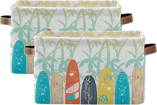 Miniatura 7 de susiyo Contenedor plegable grande de almacenamiento, palmeras, tablas de surf, cestas de almacenamiento de tela, canastas decorativas plegables con