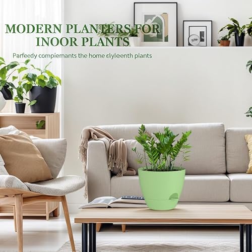 Miniatura 4 de ZMTECH Paquete de 2 macetas de 10 pulgadas con borde de riego automático con agujeros de drenaje y platillo extraíble, maceta de plástico para