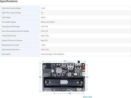 Miniatura 7 de XICOOLEE Módulo de gestión de energía solarenergía, energía solar para panel solar de 5 V-24 V, soporta carga de batería de panel solar o puerto USB