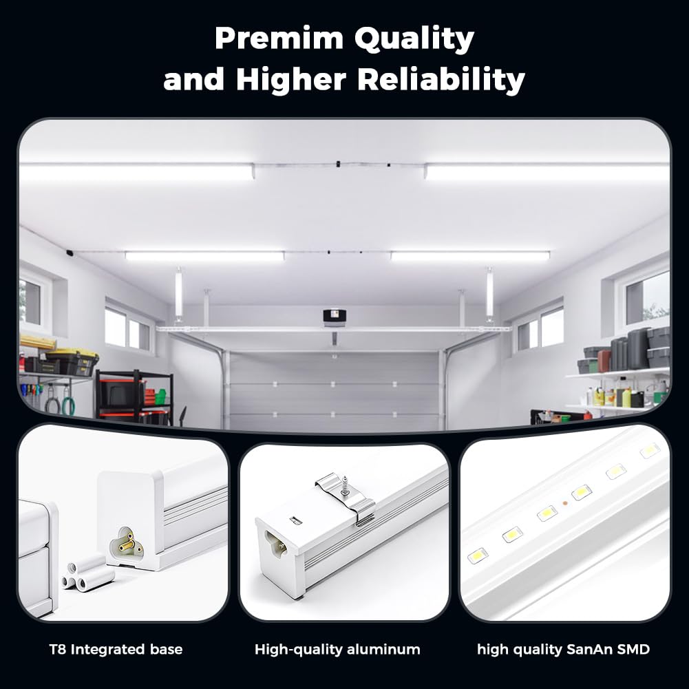 36W Fluorescente LED 120 cm, Tubo LED Garaje, Barra LED，Lámpara de Techo 3996LM 6500K, IP65 Impermeable, Enlazable, para Garaje, Taller, Almacén, Oficina - Paquete de 10