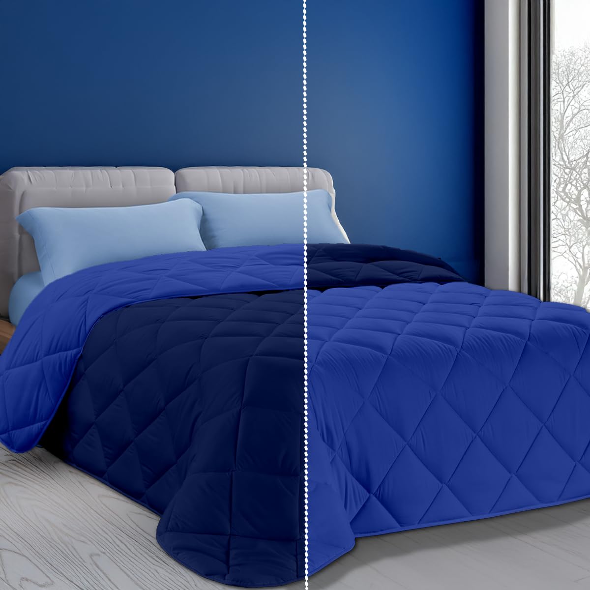 Dorian Home Trapunta Trapunta Invernale Matrimoniale, Piumone Matrimoniale Double Face, Trapunta Invernale 260x270 cm Made in Italy, Blu Royal/Blu Notte