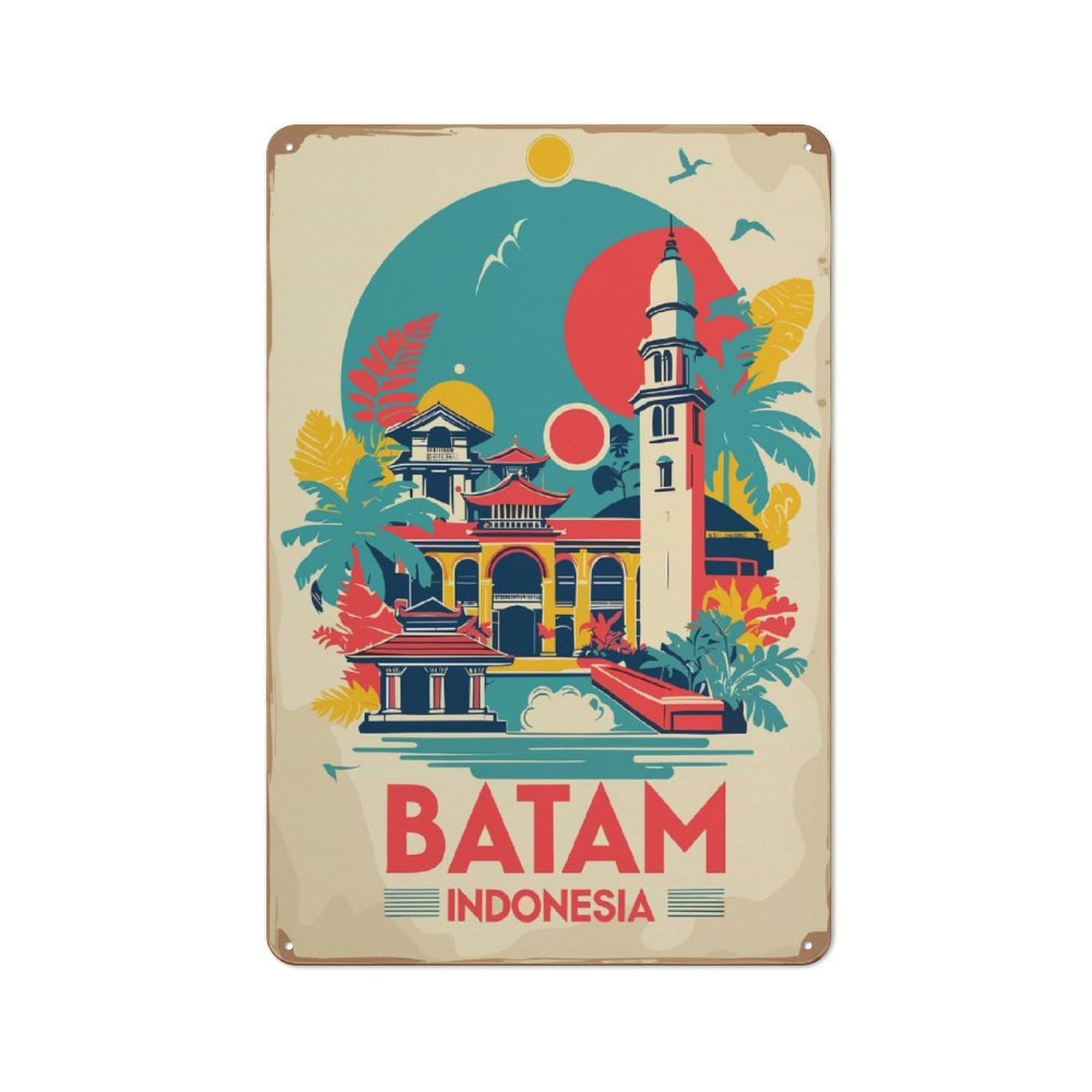 Junmoney Style-17 For Hobby Room Or Studio, Batam, Indonesia Travel Retro Metal Wall Sign 30X20cm, For Vintage Wall Decor Fans, For Themed Room Decoration
