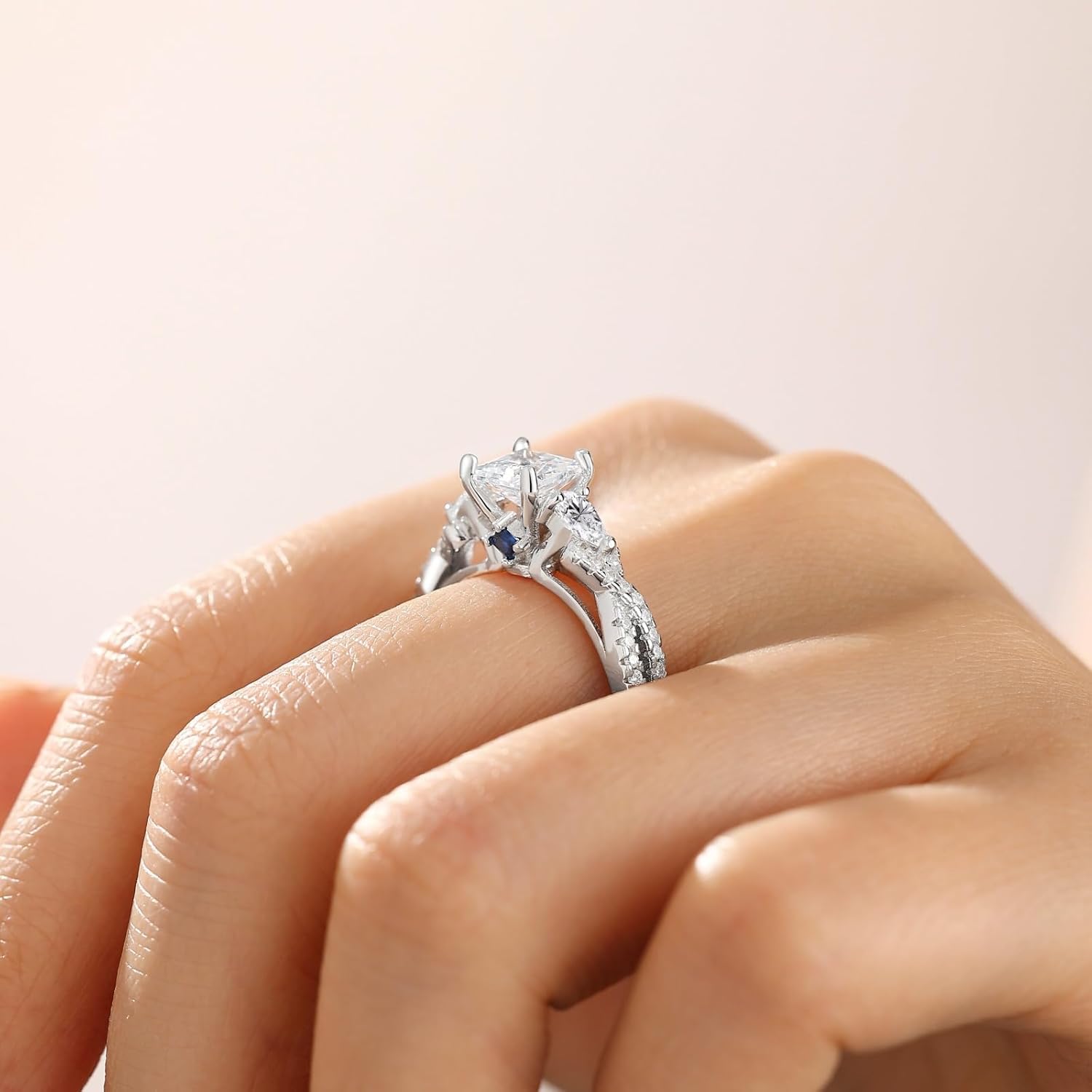 Engagement Rings for Women Silver 18K White Plated 5A Cz Princess Pear Cut Wedding Band Promise Rings for Her Size 5-10