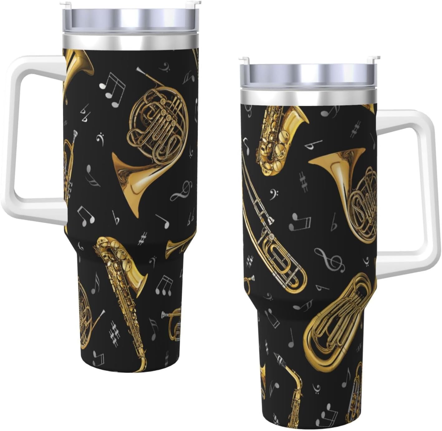 40 OZ Musical Instruments Print Ice Bully Cup with Handle Straw Lid Straw,Stainless Steel Tumbler Coffee Cup