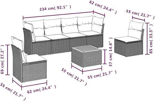 Miniatura 3 de 7 Piece Garden Sofa Set Black and Cream White Outdoor Furniture with Removable Cushions, UV-Resistant Patio Seating for 6 People, Modern Woven
