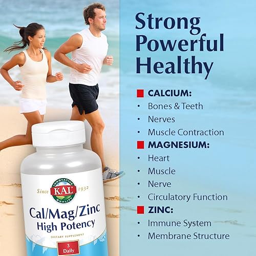Miniatura 3 de KAL CalMagZinc  1000 mg de calcio, 400 mg de magnesio y 15 mg de zinc  Apoyo para huesos, músculos, corazón y sistema inmunológico  100 unidades, 33