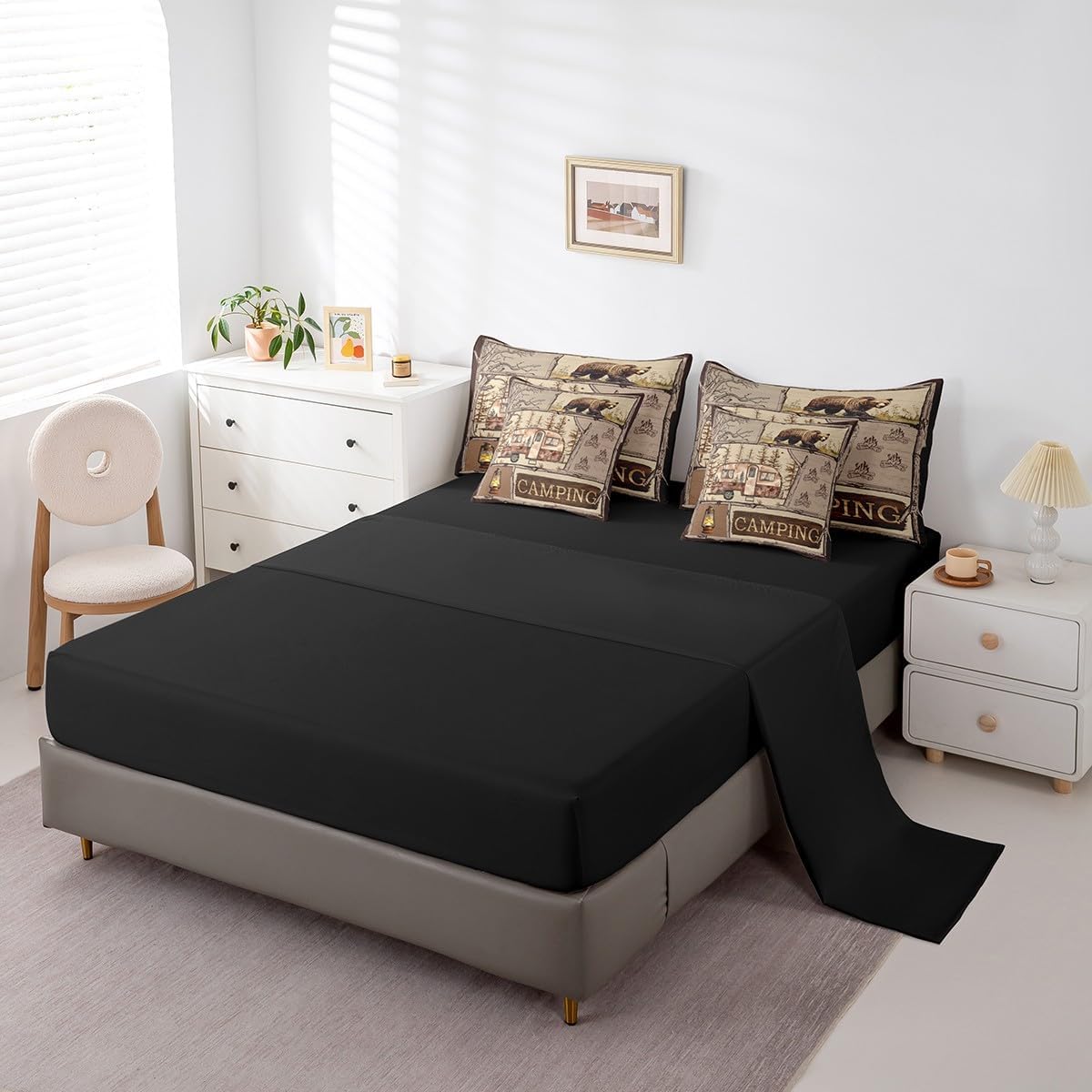 Erosebridal Camping 7 Piece Bedding Set Twin Size Traveling RV Bed in a Bag Vintage Patchwork Bed Set Includes Comforter, Sheet Set, Pillowcases & Pillow Covers All Season Bedroom Decor