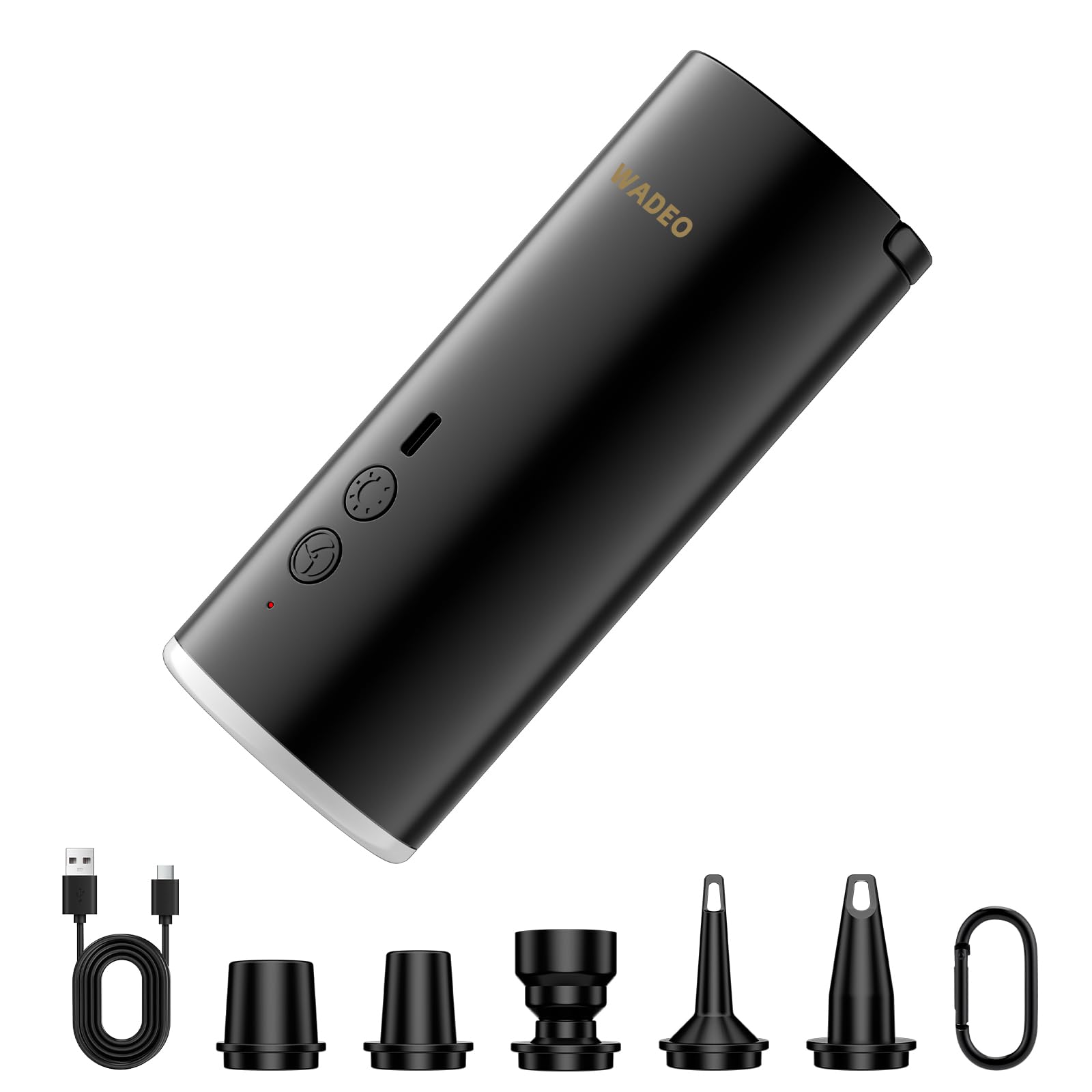 WADEO Pompa Elettrica Portatile, [Luce LED] [Gonfiatore e Sgonfiatore] [5 Ugelli] 4000mAh Ricaricabile Pompa per Materassi Gonfiabili, Piscine, Canotti, Campeggio e Casa