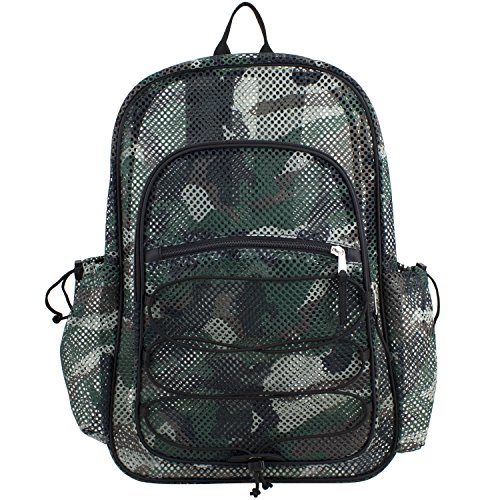 Eastsport Xl Semi-Transparent Mesh Backpack With Comfort Padded Straps And Adjustable Bungee For Work, Sports, Beach, College And Security - Army Green Camo #TOP1