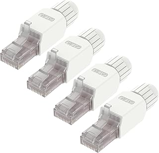VCELINK Tool-Free RJ45 Connectors Toolless Cat6A Modular Plug Gold Plated Cat6A Ethernet Cable Ends for 23-26 AWG Network Cable 4 Pack