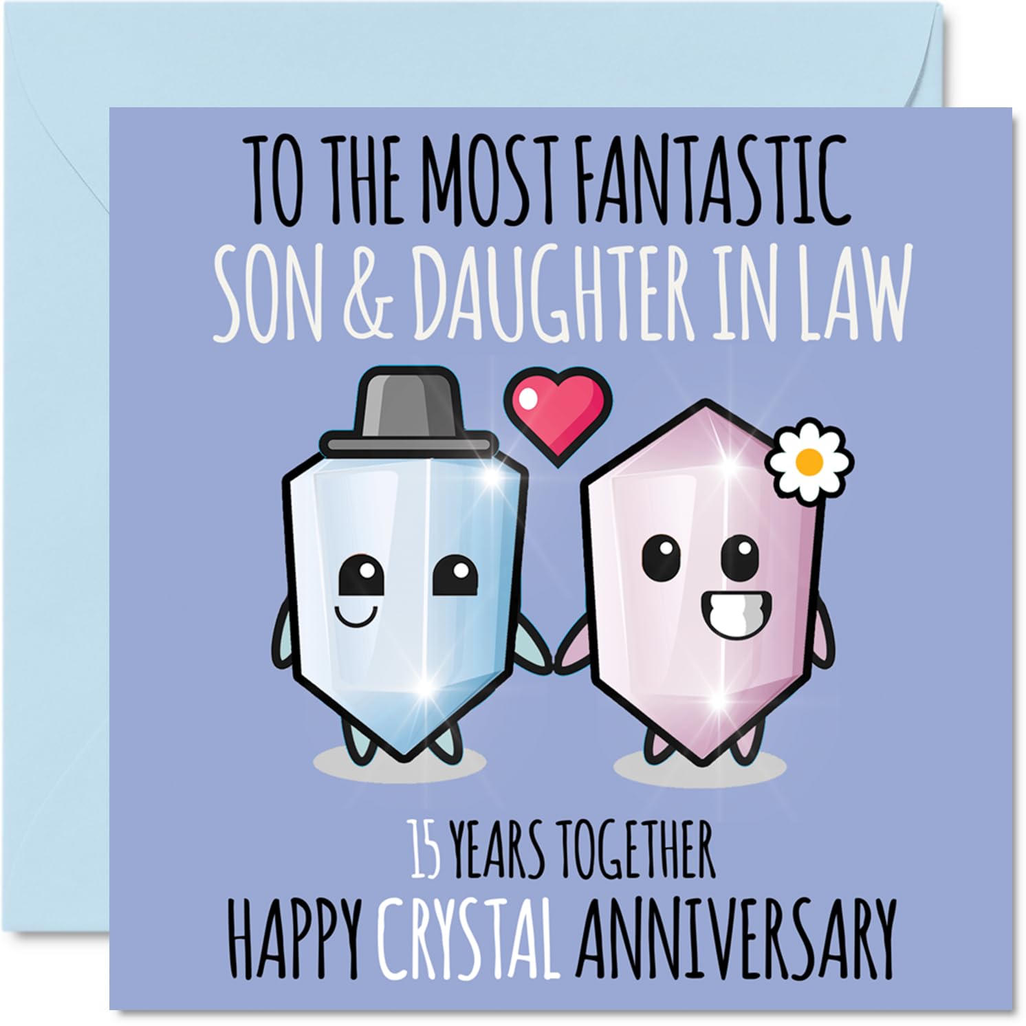 Cute Crystal Anniversary Card for Son & Daughter In Law - 15 Years Together - Happy 15th Wedding Anniversary Cards for Daughter In Law Son, 145mm Greeting Cards Anniversaries