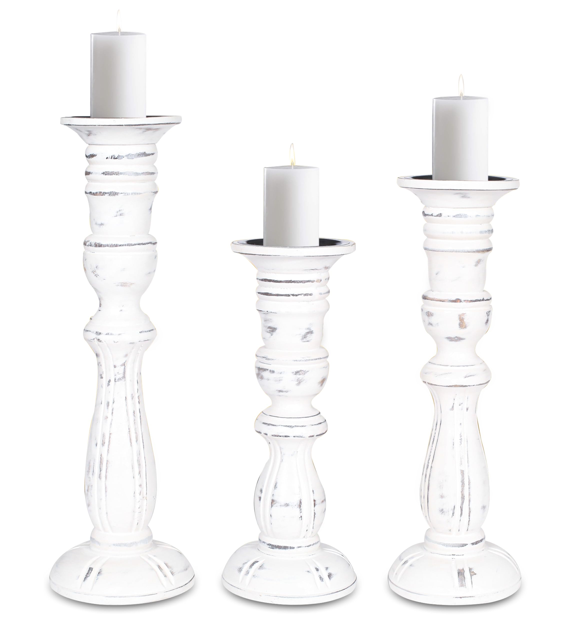 Bougeoirs en bois blanc antique | Chandeliers de haute qualité 40cm