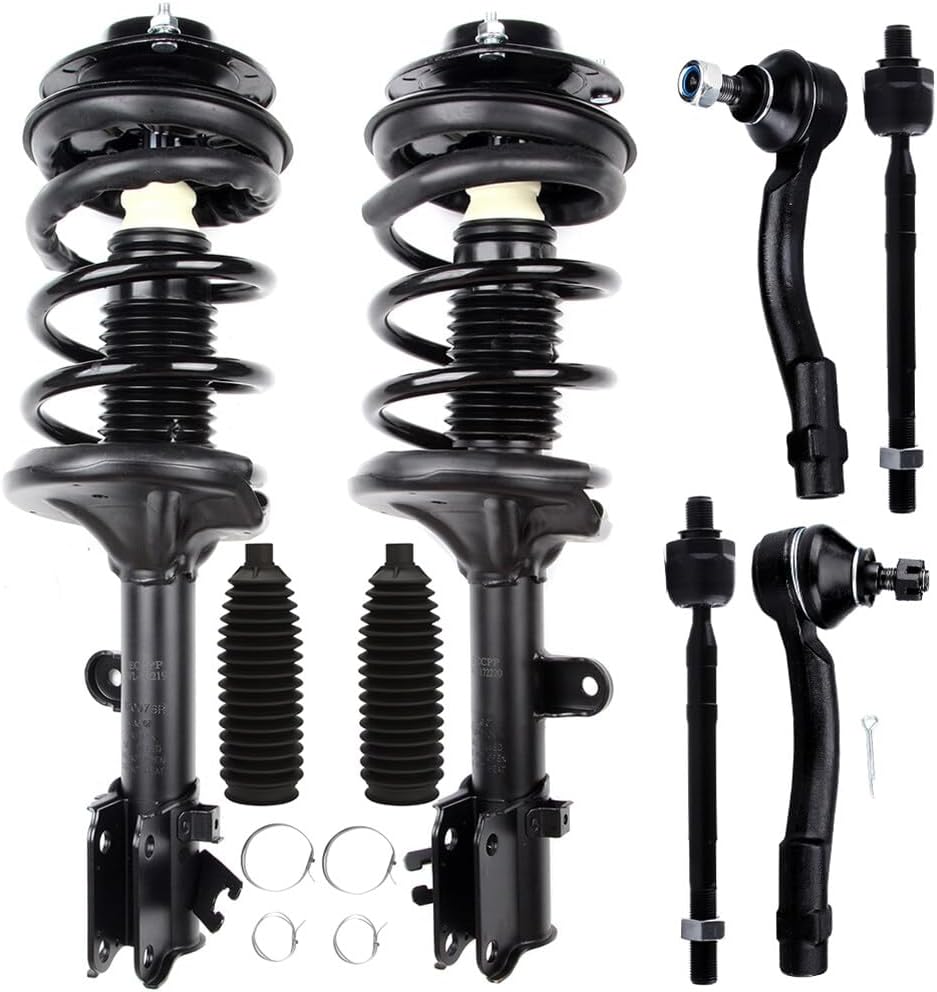 ROADFAR Suspension kit 8pcs Struts Suspension kit Front Complete Struts Assembly Steering Rack Boot Tie Rod End Fit For 2005-2009 for Hyundai Tucson 2005-2010 for Kia for Sportage