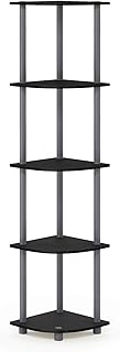 Furinno Regał narożny, drewno kompozytowe, rury PCW, czarny/szary, 29,46 x 29,46 x 146,3 cm