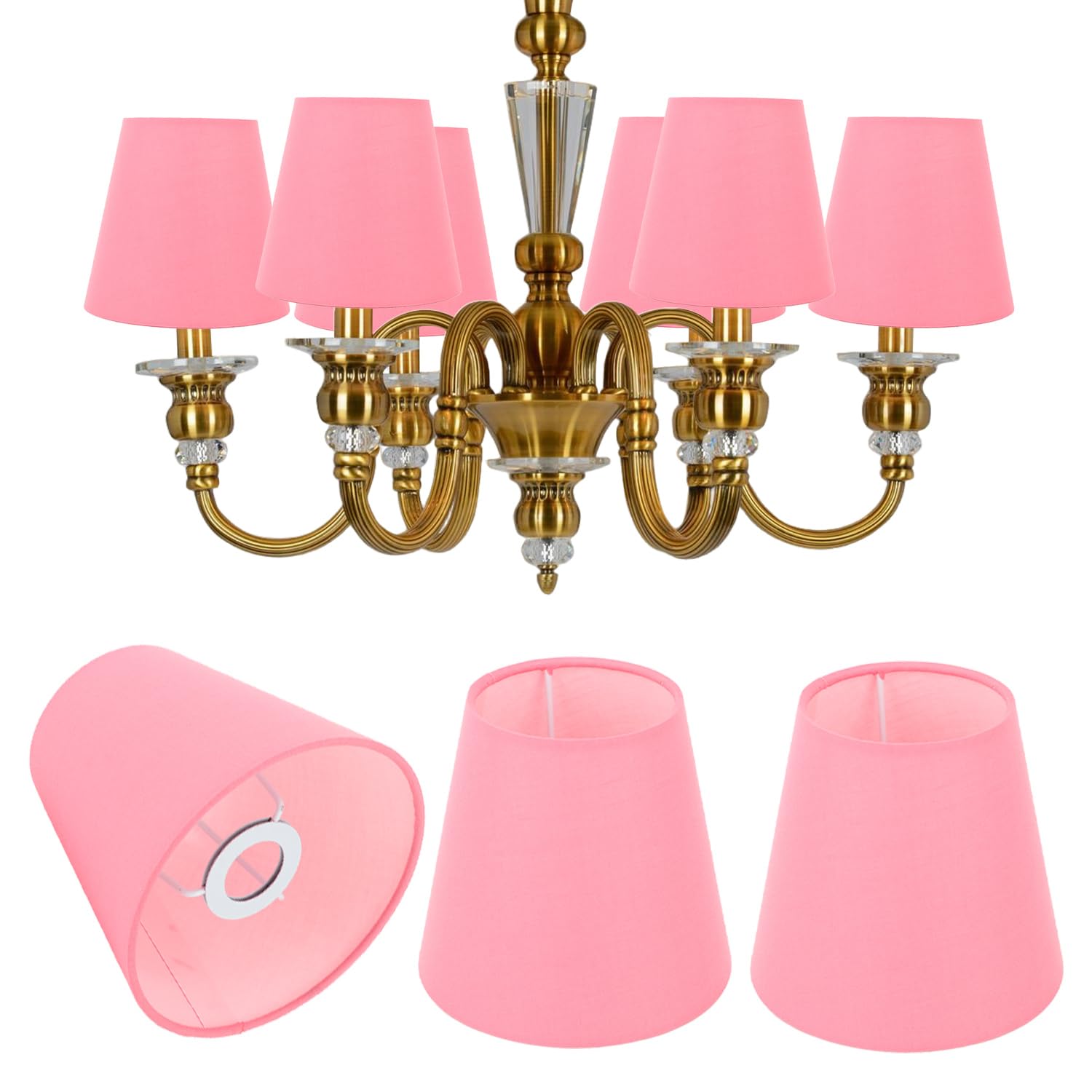 Cloth Fabric Lampshade, 3Pcs E14 Intervention Type Candle Chandeliers Lamp Cover Lampshade Desk Lightingshade Pendant Lamp Shade for Bedroom Bedside (Pink)