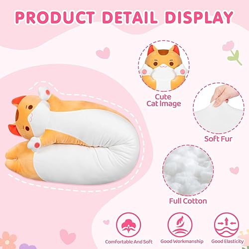 Miniatura 2 de Caaaat Peluche largo de gato marrón, animales de peluche suaves de gatito, Kawaii para niños, almohada de felpa para dormir, juguetes de peluche,