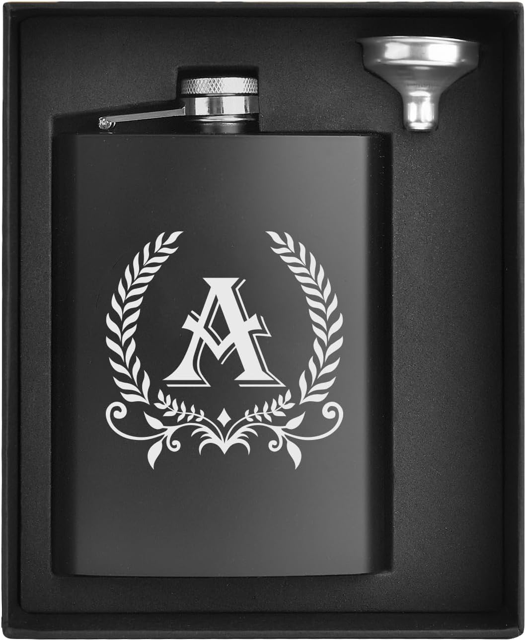 ELEGANTPARK Hip Flasks for Liquor for Men with Initials Monogrammed Gifts for Men Birthday Personalized Gifts for Him Groomsmen Dad Engraved Hip Flask with Funnel 8 OZ Letter A