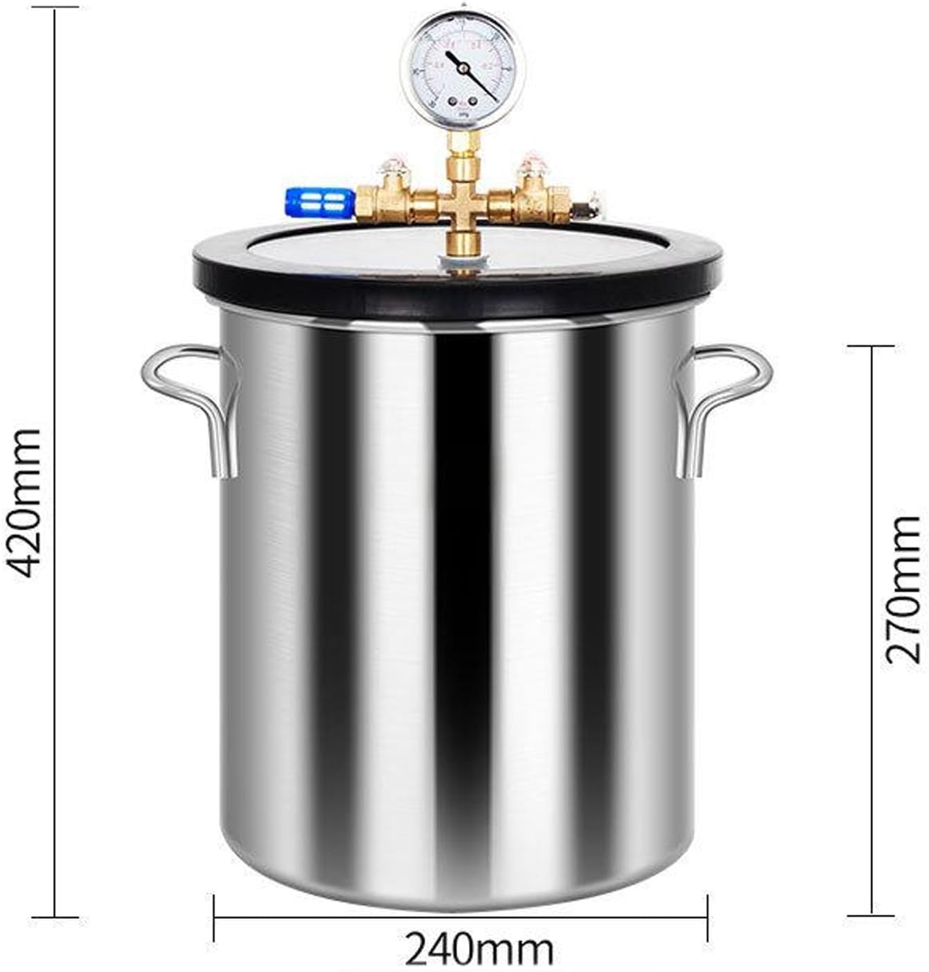 Vacuum Degassing Tank, 1.5/2/ 3 Gallon Vacuum Chamber with Transparent Pressure-Vacuum Gauges, No Pump, Used for Defoaming and Drying in Manufacturing/Scientific/University Experiments