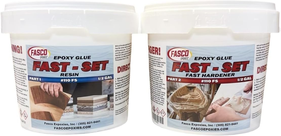 Epoxy Glue for Wood - Fiberglass - Concrete - Metals - Glass - Ceramics - Fast Set - Gallon Kit