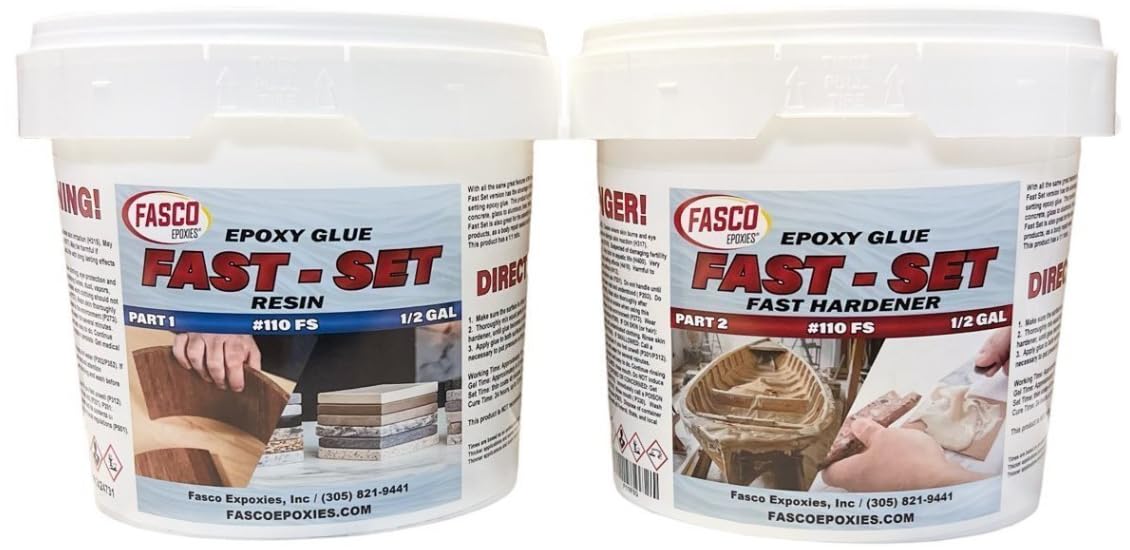 Fasco EpoxiesEpoxy Glue for Wood - Fiberglass - Concrete - Metals - Glass - Ceramics - Fast Set - Gallon Kit