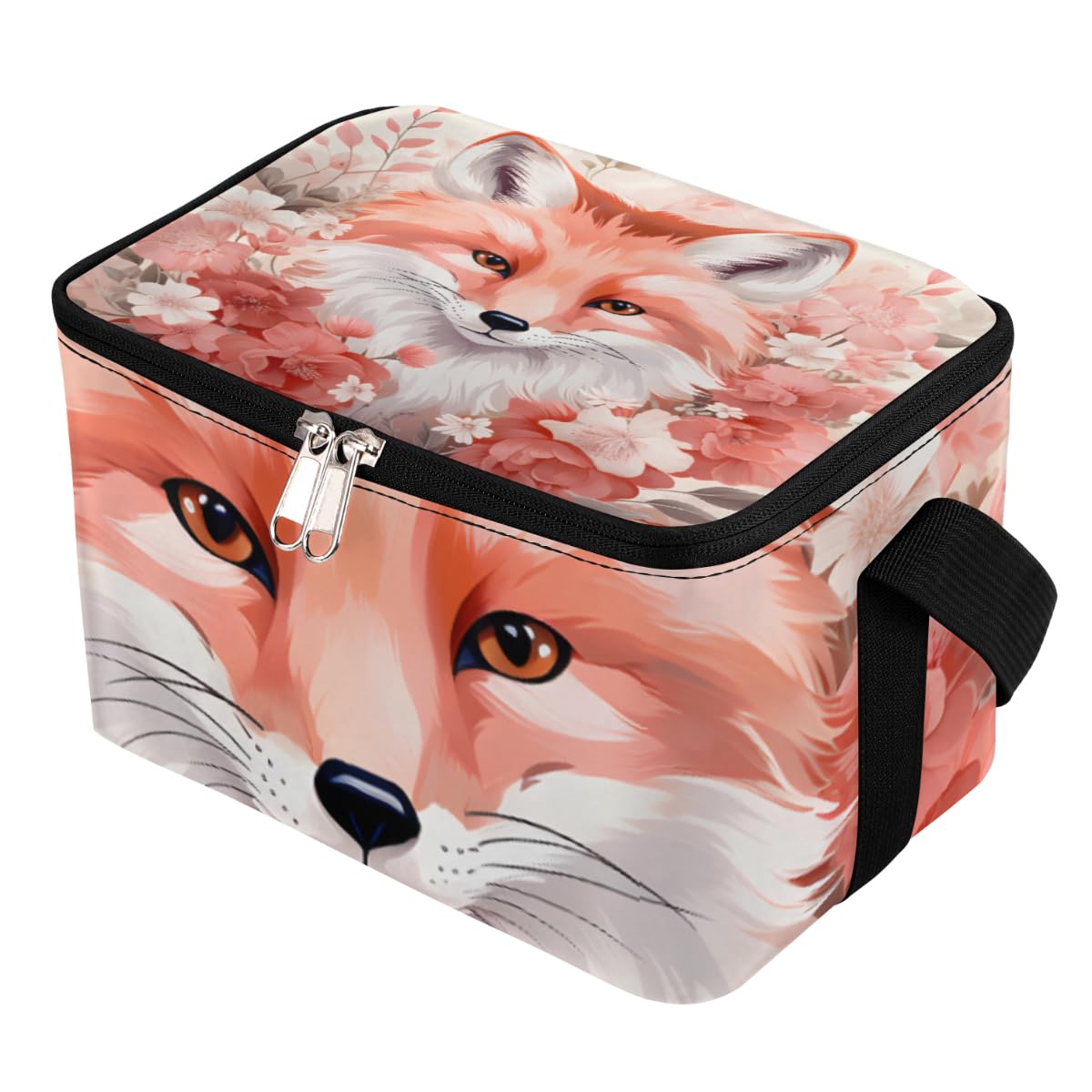 GzLeyigou Lunch Bags for Women Men 9 Cans,Fox Hot & Cold Food Delivery Bag Insulated Grocery Bag Insulated Lunch Box Floral Fox Cooler Bag for Office Work Picnic Beach