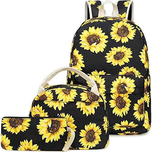 Goodking Teen Girls School Backpack Lightweight Women College Bookbag Water Resistant Laptop Backpack Casual Daypacks with Lunch Box Pencil Case (Sunflower)